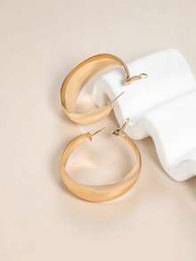 1pair Exaggerated Round Hoop Earrings For Women, European & American Style, Metallic Ear Studs Jewelry - Yellow Gold - View 5