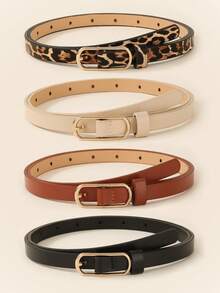 1/3/4 件女士简约椭圆形带扣腰带，休闲优雅纯色细腰带，豹纹腰带，百搭连衣裙、裤子、西装，适合日常使用和夏季、秋季、万圣节的礼物 - 彩色 - 查看 1