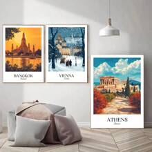 1 Stück/3 Stück Wandkunst Poster Vintage Nordisch Retro Urlaubs Reise Stadt Paris London Tokio Landschaft Poster Wandkunst Leinwand Malerei Heim Dekoration Reise Geschenke ohne Rahmen/mit Rahmen Leinwandkunst