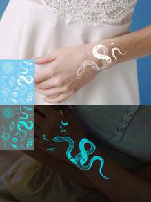 4 Hojas de pegatinas de tatuajes luminosos de plumas azules y serpientes para mujeres y niñas, diseño blanco de pulsera y collar falso tatuajes para la cara, el pecho, el brazo y los dedos, que brillan en la oscuridad, suministros de decoración y favores para bodas, discotecas y festivales musicales