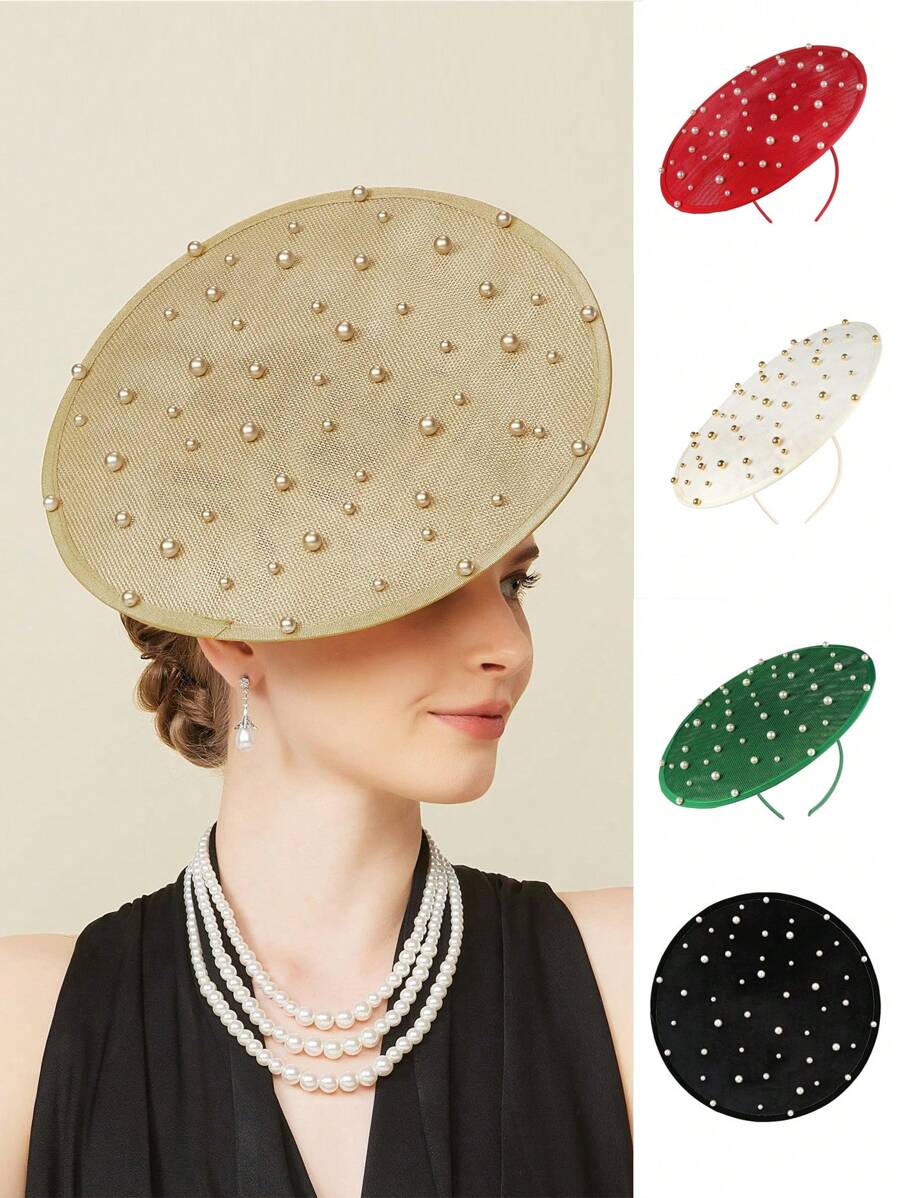 1 pieza Accesorios Y2k Fascinators Sombreros Mujer Tocado de Cabello Dorado 20s 50s Sombrero de Perlas Falsas Sombrero Pillbox del Kentucky Derby Diadema para Mujer Accesorios de Sombrero para Fiesta de Té Sombrero Mini Sombrero Pequeño, Artículos Escolares