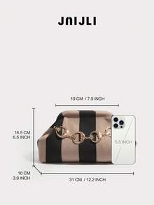 JNIJLI 1pc Boho Style Striped Knit Clutch Bag, With Vintage Chain Decoration, Suitable For Women, Party Girls, Brides, Perfect For Beach Wedding, Party, Prom, Dinner/Banquet, Vacation, Daily Commute, Fashion Casual, Travel, Best Gift For Female, Mom, Teacher, Friend, Bridesmaid - Coffee Brown - View 5