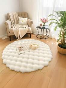1 pieza Alfombra de terciopelo burbuja de color crema-blanco, estilo minimalista y wabi-sabi, adecuada para sofá, dormitorio, sala de estar, tocador, silla, nuevo lanzamiento de primavera