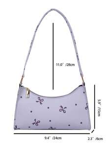 Solid Color Minimalist Luxury Bow Shoulder Bag - Purple - View 2
