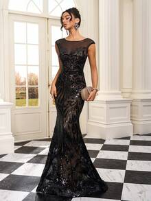 Elisanya Schwarzes luxuriöses Abendkleid, elegantes VIP-Stil Hochwertig Brautkleid - Schwarz - Übersicht 4