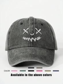 1 pezzo Cappellino da baseball regolabile con ricamo di volto sorridente, cappello casual per protezione solare da esterno per primavera, autunno, viaggi, spiaggia, vacanza, stile Y2K per giovani adulti