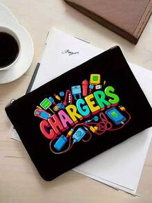This Multi-Color Convenient Digital Storage Bag Is Printed With The Fun Letter "Charge" And Cartoon Charger, Socket, And Cable Patterns. Made Of Polyester Fabric, It Is Soft And Foldable, With A Zipper To Prevent Items From Falling Out. It Can Also Be Used To Store Data Cables. - Multicolor - View 7