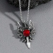 1 pieza Collar con colgante de gemelos de dragón con rubí y cristal de imitación de inspiración gótica, estética oscura adecuada para mujer y parejas