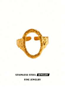 Stainless Steel Hollow Ring For Women Gold Color Geometric Oval Rings Opening Female Jewelry Simple Accessories Silver Color - Oval - View 17