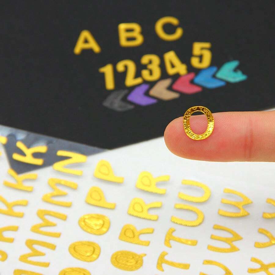 18pcs Mixed Gold & Silver Foil Letter & Number Stickers, Creative Decorative Stickers For DIY Planner/Notebook/Phone Case/Card Making - Multicolor - View 1