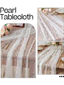 1Pc White Pearl Tulle Decorative Tablecloth,Boho Rustic Cheese Cloth Table Runner For Baby Shower Decoration Wedding Easter Summer Table Runner Baby Shower Family Decorations Gifts