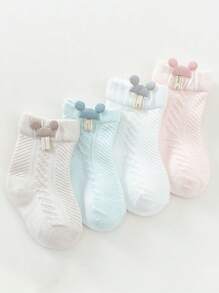 4 أزواج من جوارب أطفال شبكية مطبوع عليها شخصية ميكي ماوس الكرتونية، قابلة للتنفس، مناسبة للصيف