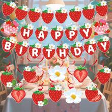8/15 peças/conjunto, faixa de aniversário de morango, roupa de festa de papel, decoração de aniversário com tema de morango, suprimentos para festas doces, festa de morango, faixa de festa de verão, decoração de parede, decoração universal para feriados, uso multifuncional em ambientes, sem necessidade de eletricidade