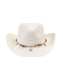 1 pieza Sombrero de paja de moda para hombres y mujeres, sombrero de protección solar para exteriores y playa, sombrero de vaquero de estilo inglés de primavera/verano con ala ancha, sombrero de playa para dar sombra con decoración de estrella de mar, sombrero de Panamá plegable, regalo para exterior adecuado para uso diario
