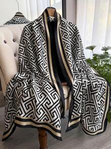 1 件女士几何印花仿丝围巾，时尚百搭防晒披肩，旅行和日常装饰，春秋