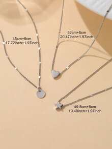 3件套简约百搭星形、心形和圆形吊坠项链，适合女士 - 白K - 查看 4