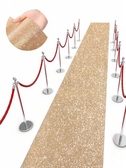 1 st 5 m guldglitterpaljettmatta, lämplig för bröllop, bröllopsdekorationer, festivaler, födelsedagsfester och ceremonier, bakgrundsdekorationer för evenemangsscener, butiksöppningsdekorationer, högtidsfester, rumsdekorationer, heminredning, utomhusfestdekorationer, bakgrundsdekorationer, bröllopsfesttillbehör etc. Lång matta kan klippas till rätt storlek.