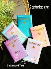 1pc Customized Initial And Name Personalized Passport Holder, Customized Gold Letter Rainbow Color Laser Leather Passport Cover, Customized Leather Passport Wallet, Unique Travel Set Gift For Lovers And Friends, Unisex Couple Passport Holder, Ticket Wallet, Multi-Function Letter Design