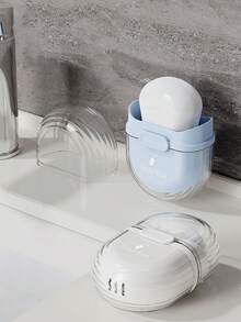 1个椭圆形便携式密封皂盒，适合户外徒步、露营、商务旅行，带盖旅行皂盒，浴室收纳，适合海滩、暑假和返校季，旅行必备，旅行配件，学习用品，假日必备，男女通用 - 彩色 - 查看 4