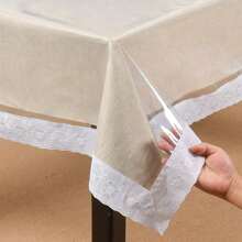 1 pieza Mantel de plástico rectangular transparente con ribete de encaje, resistente al agua y al aceite, cubierta de mesa de vinilo para protección en picnics o fiestas, resistente a manchas y polvo, se ajusta a mesas de comedor rectangulares