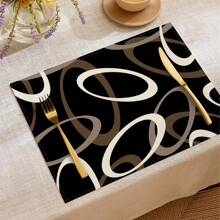 1pc/4pcs/6pcs Daily Decorative Placemat, Black And White Geometric Linen Placemats, Dirt-Resistant Mats, Suitable For Home, Dining Room And Restaurant, Tabletop Decor, Home Goods