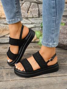 Sandali con suola spessa per l'estate, comodi e versatili, scarpe casual da spiaggia stile inglese con cinturini colorblock e suola piatta