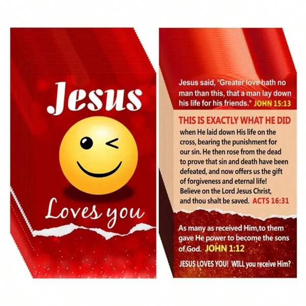 [Paquete de 100 tarjetas "Jesús te ama"] Paquete de 100 tarjetas de folletos del Evangelio - Postales religiosas de bolsillo con versículos bíblicos inspiradores, marcapáginas de oración cristiana para la buena suerte, en idioma inglés, acabado mate, de vuelta a la escuela, material escolar