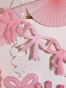 1pc Pink And Blue Paper Bow Flag, Cute And Sweet Decorative Banner For Birthday Party Decoration