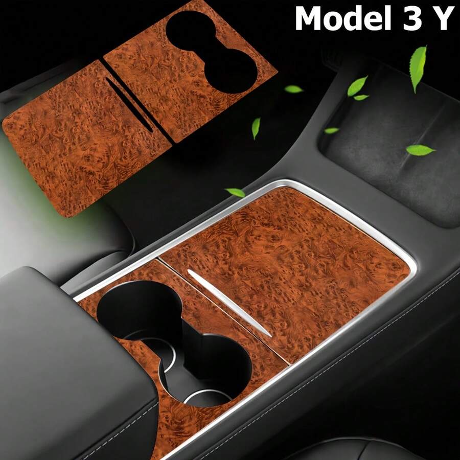 1pc For Tesla Center Console Panel Sticker Wood Carbon Fiber Ultra Thin Carbon Central Control Cover Stickes
