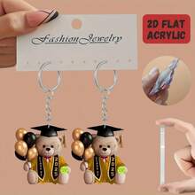 1pc 2D Flat Acrylic Keychain, Cute Graduation Bear Acrylic Keyring, Suitable For Phone, Car Air Vent, Backpack And Wallet Accessories, Perfect Gift For Friends