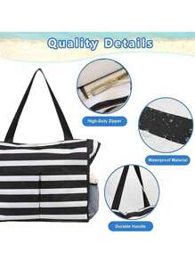 1Pc Beach Bag And Pool Bag. Has Airtight Pouch, Ton Of Pockets. Beach Tote Is Zippered, Water Repellent. Family Size Triped Waterproof Beach Tote Bag With Wet Pocket - Perfect For Pool, Gym, Grocery, And Travel, Tote Bags For Students, Multiple Compartments, Perfect For Beach, School, Work & Daily Use