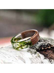 1pc Handmade Dried Flower Resin Ring For Women, Unique Design - Wood - View 1