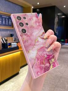 1pc Pink Marble/Sakura Gradient Matte Edge Phone Case, Compatible With Apple/Compatible With Redmi/Compatible With VIVO,International Version, Not The Domestic Version - Pink - View 6