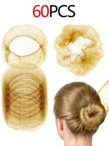 60个浅棕色弹力发网，女士隐形发网/发髻网，适用于餐饮服务、芭蕾舞、睡眠、空乘人员、护士等场合，精细网状发髻罩，美发造型工具及发饰 - 淺咖色 - 查看 15