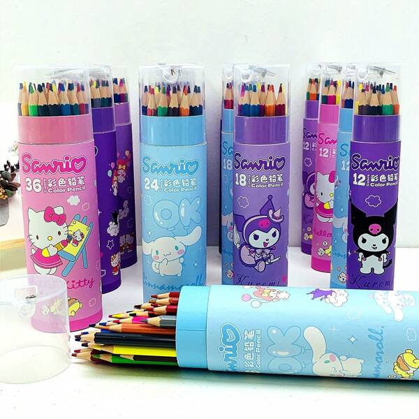 Sanrio Official Sanrio 12/18/24 Color Bucket Set Cartoon Colored Pencils, Student Art Drawing Colored Pencils Back To School