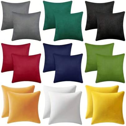 2 peças de capas de almofada decorativas de veludo, macias e sólidas, para sofá-cama, carro, sala de estar, decoração de quarto, decoração de casa, sem enchimento de travesseiro, 18 polegadas x 18 polegadas, capas de almofada para decoração de sala de estar, decoração de quarto, fronhas