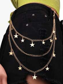 1pc Unisex Punk Style Fashion Waist Chain, Double Layer Pants Chain, Unique Metal Double Layer Chain, Hip Hop Skirt Accessory Pants Chain