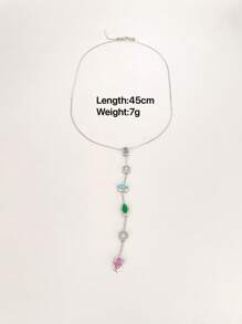 1pc Versatile High-Quality Colorful Zirconia Long Pendant Necklace, Suitable For Women Everyday Wear