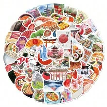 50 buc/pachet autocolante de călătorie acuarelă Japonia - autocolante transparente reutilizabile din PET, potrivite pentru sticle de apă, laptopuri, skateboard-uri, set de doodle-uri estetice vibrante pentru jurnale, albume, articole pentru petreceri, excelente pentru iarnă, Anul Nou