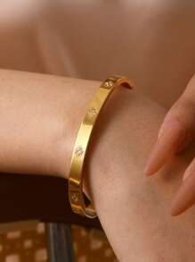 TONSI 1 pieza Brazalete con baño de oro de 18K y elementos de circonita cúbica, empaquetado en caja de regalo para joyería, mejor regalo de cumpleaños/festividad para mujeres