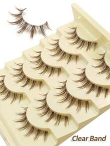 Rikuaild 5对棕色娃娃款自然假睫毛，动漫风格 - 透明睫毛梗，柔软自然，卡通妆效，狐狸眼效果，仙女风格，适合旅行、日常妆容、角色扮演 - 可重复使用的条状假睫毛 - 尖尾漫畫款 - 查看 4