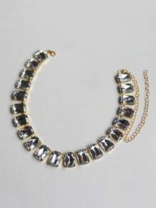 Fashionable Elegant Luxury Gold Plated Square Crystal Necklace