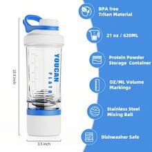 21oz Protein Shaker Bottle With Powder Storage Container-Shaker Cups For Protein Shakes-Pre Workout Bottle-Mixer Cup-Gym Sport Water Bottle -Made With Tritan,With Wire Whisk Balls - Blue - View 5
