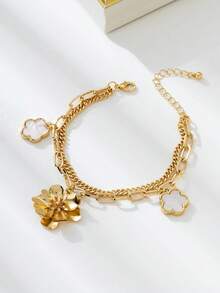 1 chiếc vòng chân mặt dây chuyền hình hoa ngũ sắc may mắn bằng kim loại thanh lịch, thích hợp cho kỳ nghỉ hè, tiệc tùng, hẹn hò hoặc đeo hàng ngày. - Vàng - Xem 4