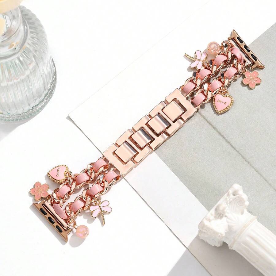 1 件女士时尚手工皮革表带，带金属吊坠饰物，适合 38/40/41/42/44/45/49 毫米 Ultra/SE/10/9/8/7/6/5/4/3/2/1