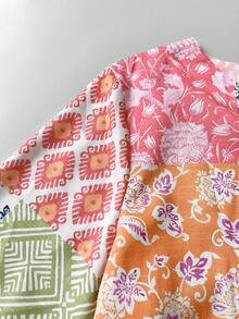 Đầm dáng rộng in họa tiết hoa lá phối màu phong cách Bohemian, trang phục đi nghỉ mát mùa xuân/hè cho nữ, họa tiết in, thiết kế túi, phối màu, trang trí cúc ngọc trai, đầm hè dáng rộng thanh lịch cho nữ - Nhiều màu - Xem 9