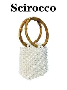 Mini borsa a forma di rossetto, nuova moda retrò, realizzata a mano con perline, in acrilico con manico tondo, borsa da donna di alta qualità - Bianco - Visualizzare 3
