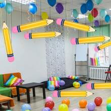 3 piezas de 27 pulgadas Lápiz inflable gigante grande Decoración de regreso a la escuela y graduación Lápiz inflable colgante Decoración de aula para regreso a la escuela, jardín, habitación, fiesta de cumpleaños - Multicolor - Ver 6
