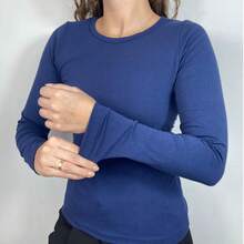 Women's Basic Long Sleeve Cotton Blouse - 藏蓝色 - 查看 5