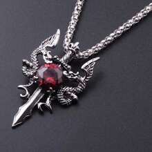 1 pieza Collar con colgante de gemelos de dragón con rubí y cristal de imitación de inspiración gótica, estética oscura adecuada para mujer y parejas
